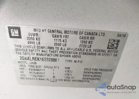 2014 GMC Terrain Sle-2 z USA, uszkodzony, nr VIN 2GKALREK1E6328881